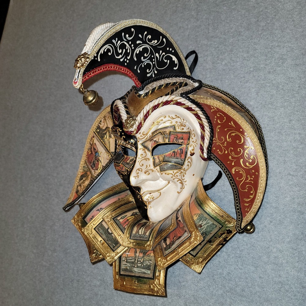 Venetian Jester Masquerade Mask Gold Black Tarot Card Carnival Wall Decor 13in - Picture 2 of 9